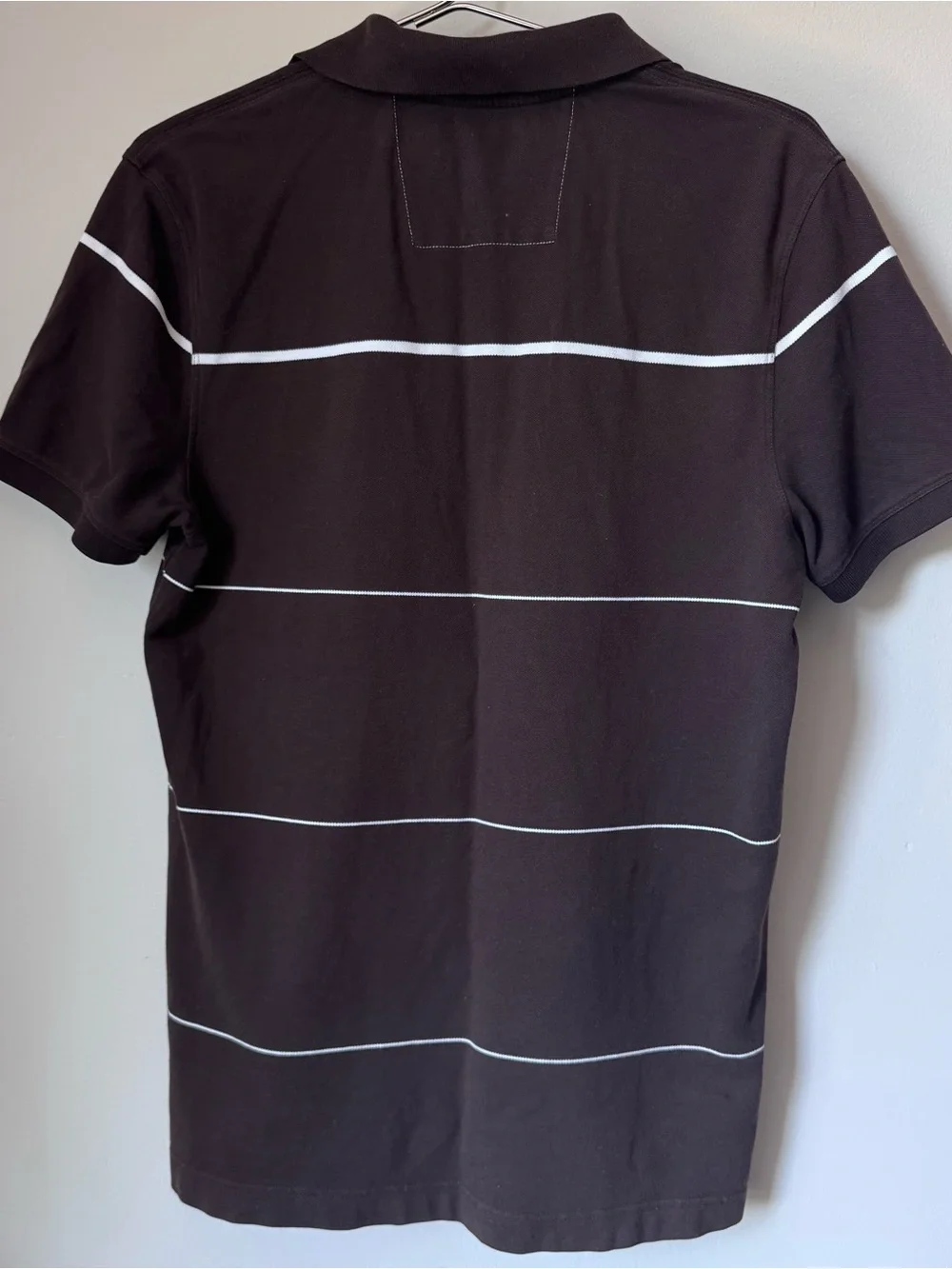 Banana Republic Men's Brown Polo with White Stripes - Size M
